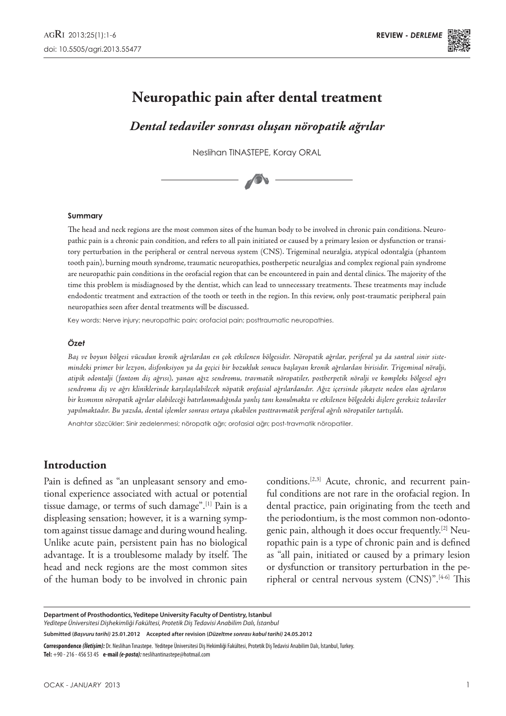 Neuropathic Pain After Dental Treatment