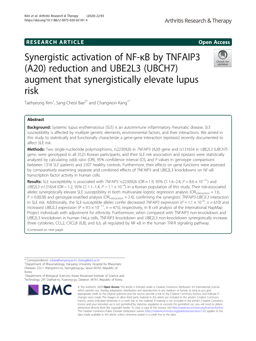 Synergistic Activation of NF-Κb by TNFAIP3