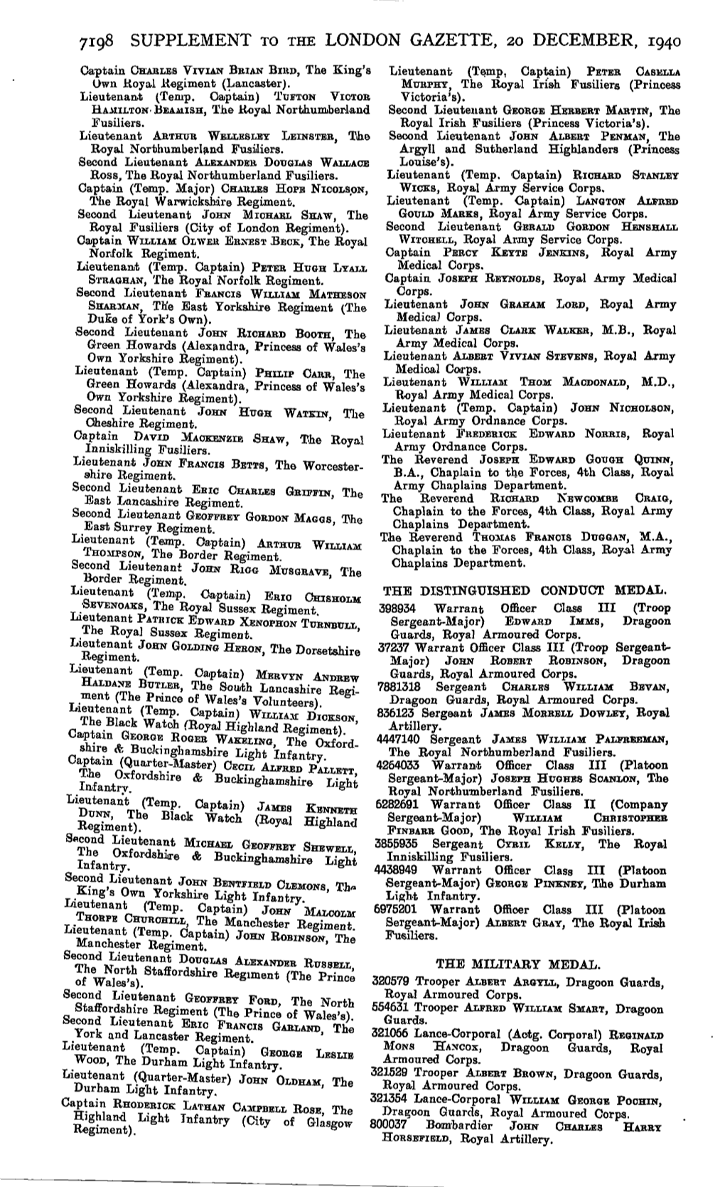 7198 Supplement to the London Gazette, 20 December, 1940