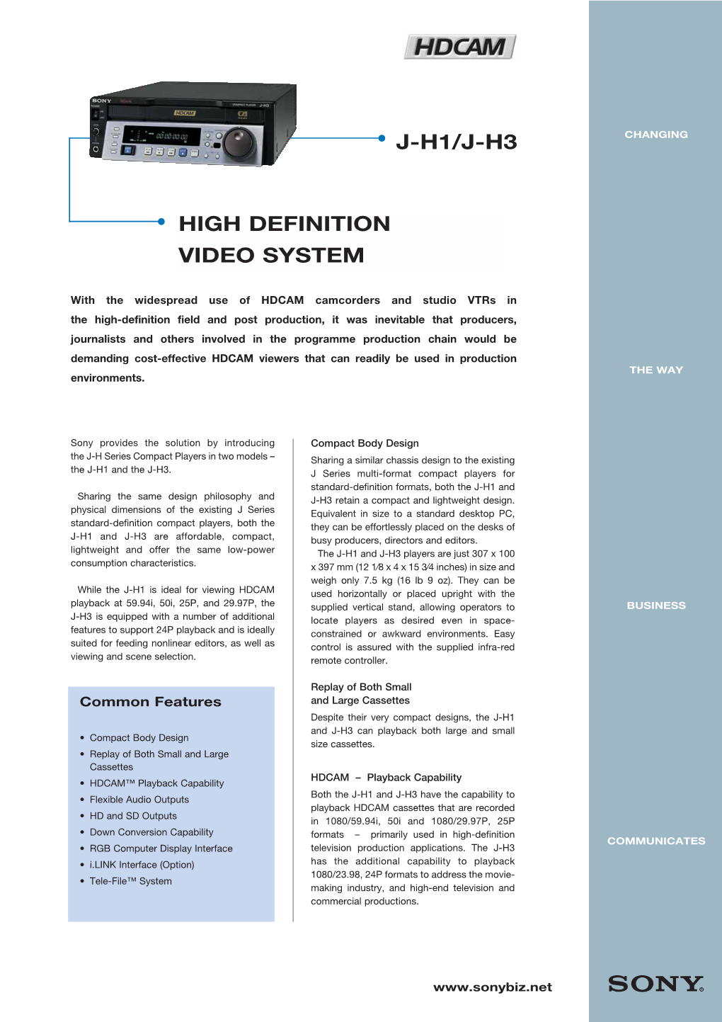High Definition Video System J-H1/J-H3