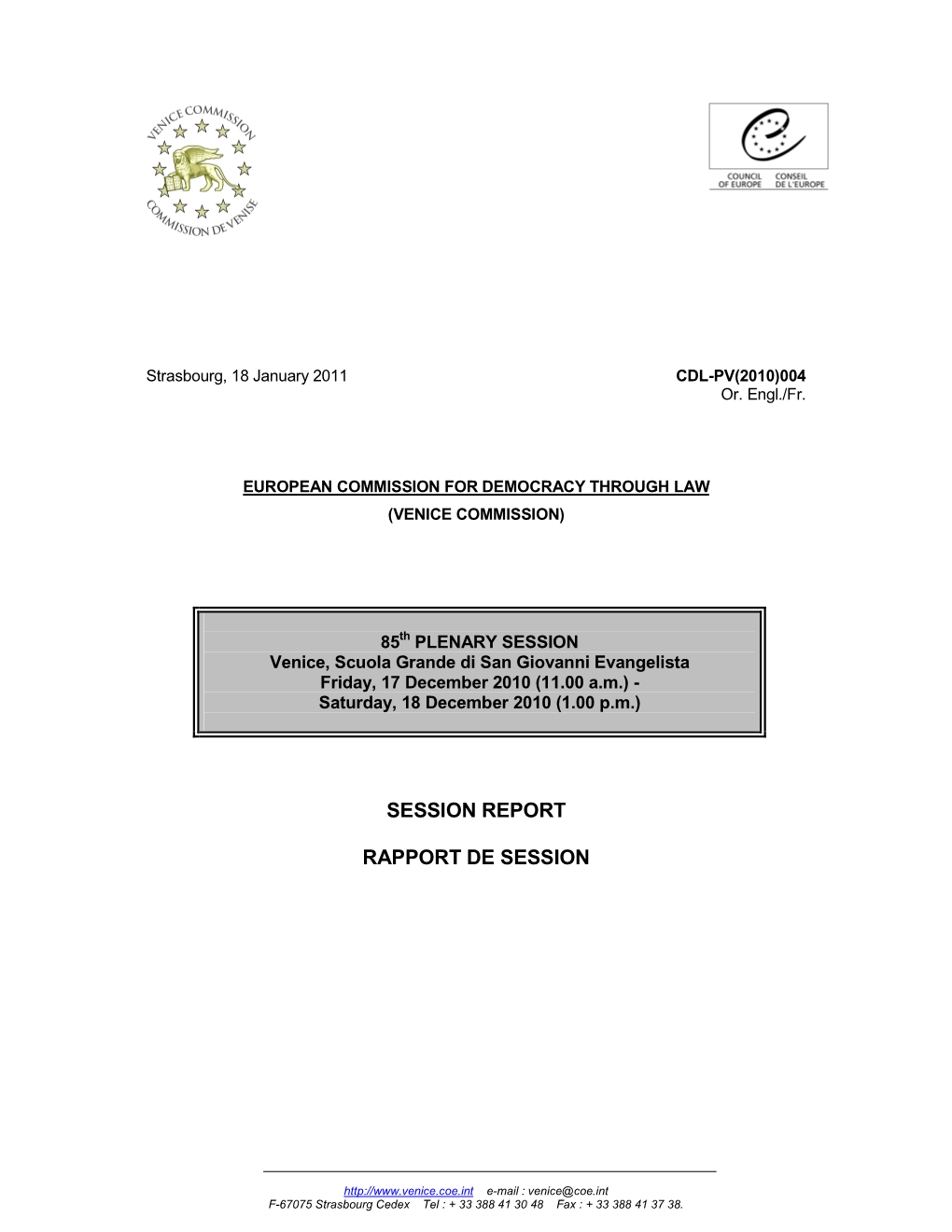 Session Report Rapport De Session