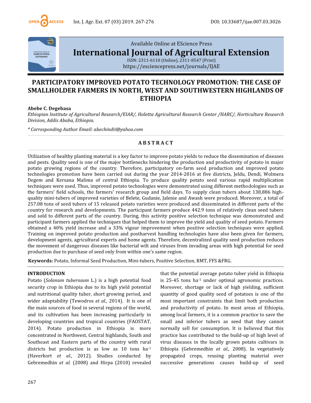 International Journal of Agricultural Extension ISSN: 2311-6110 (Online), 2311-8547 (Print)