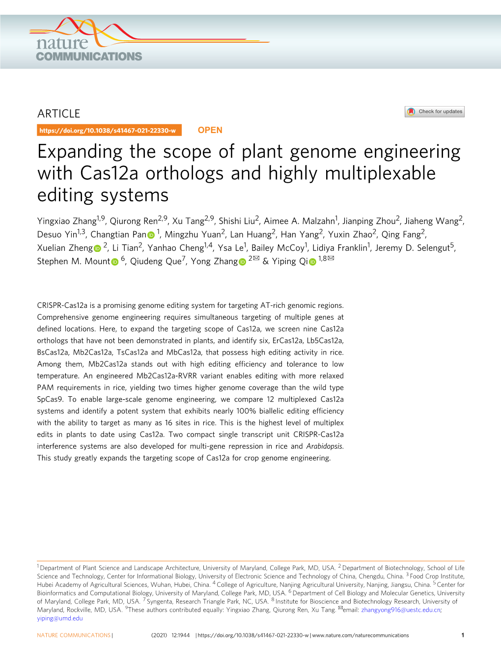 Expanding the Scope of Plant Genome Engineering with Cas12a Orthologs and Highly Multiplexable Editing Systems