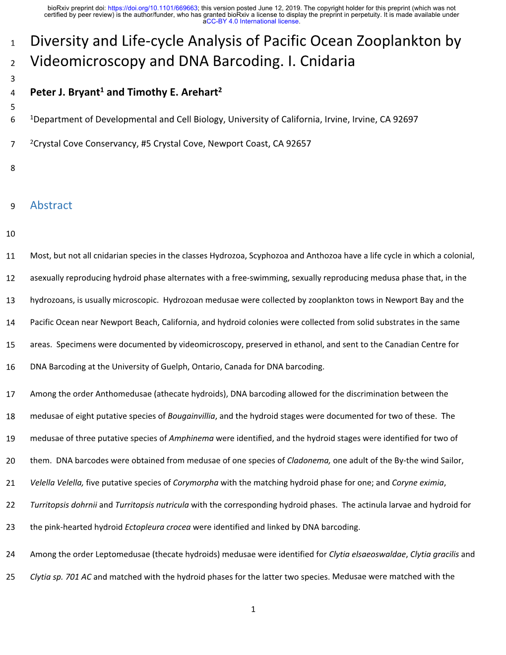 Diversity and Life-Cycle Analysis of Pacific Ocean Zooplankton by 2 Videomicroscopy and DNA Barcoding