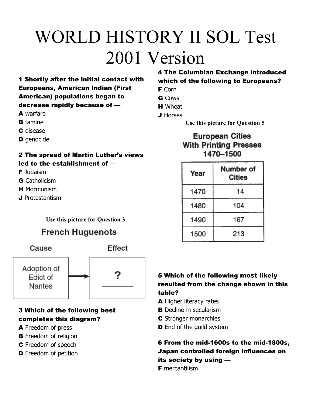 WORLD HISTORY II SOL Test