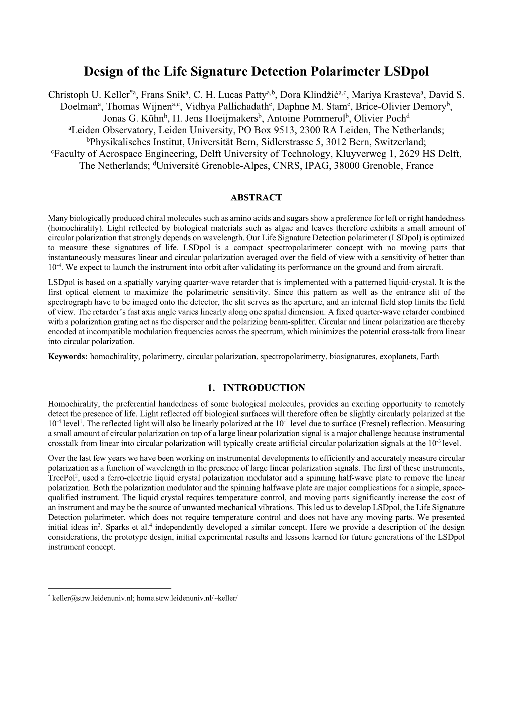 Design of the Life Signature Detection Polarimeter Lsdpol