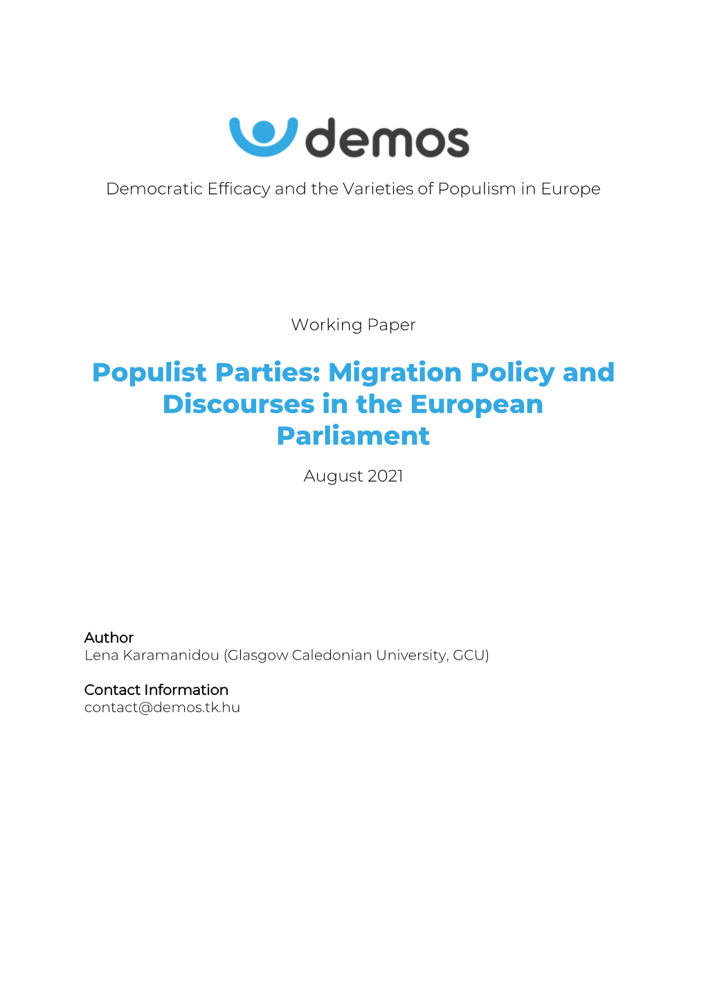 Populist Parties: Migration Policy and Discourses in the European Parliament