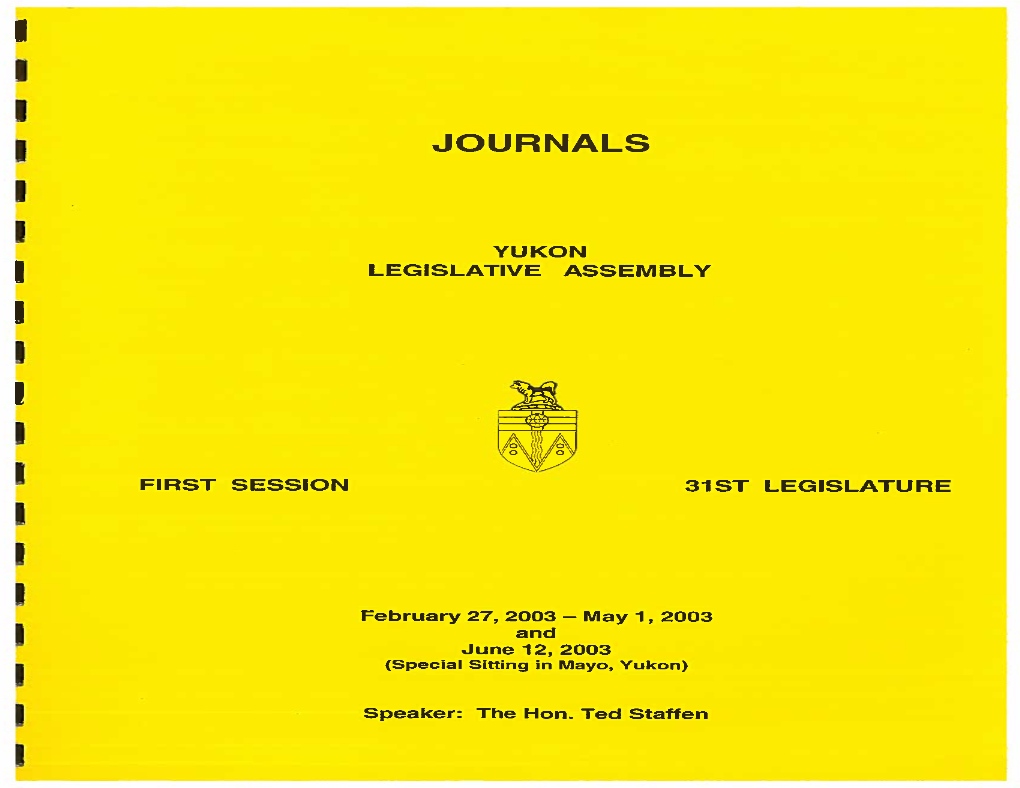 Journals of the Yukon Legislative Assembly First Session of the 31St