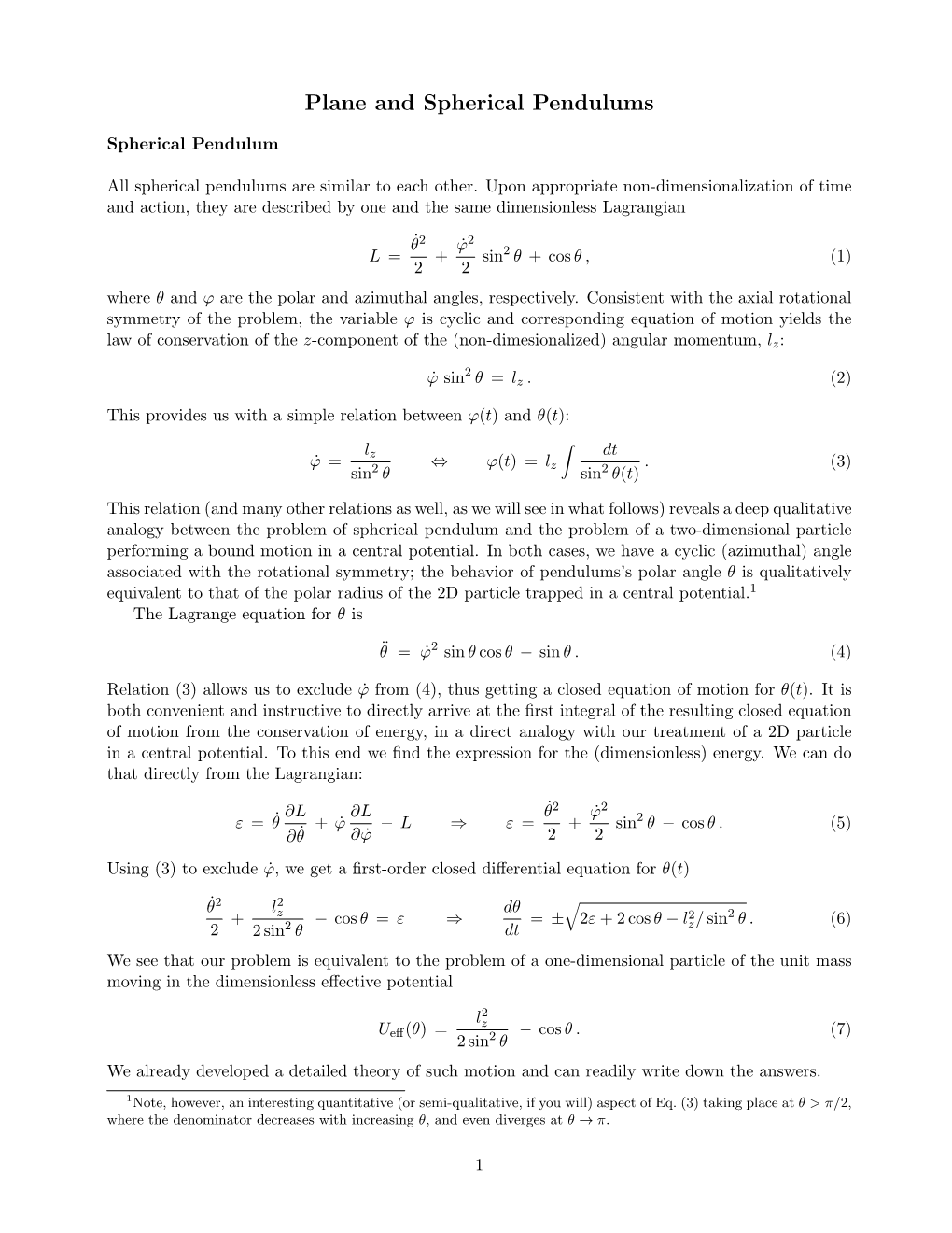 Plane and Spherical Pendulums