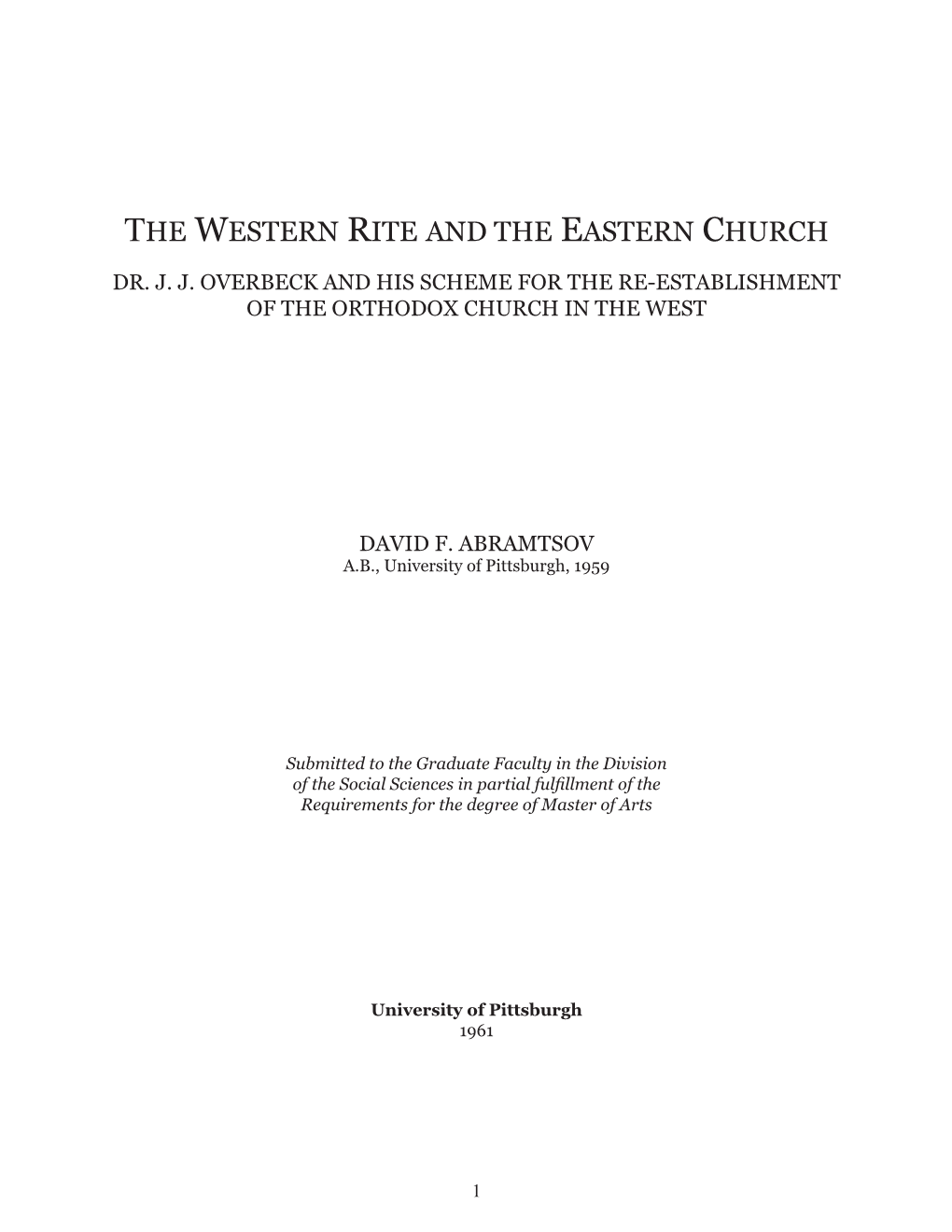 The Western Rite and the Eastern Church Dr