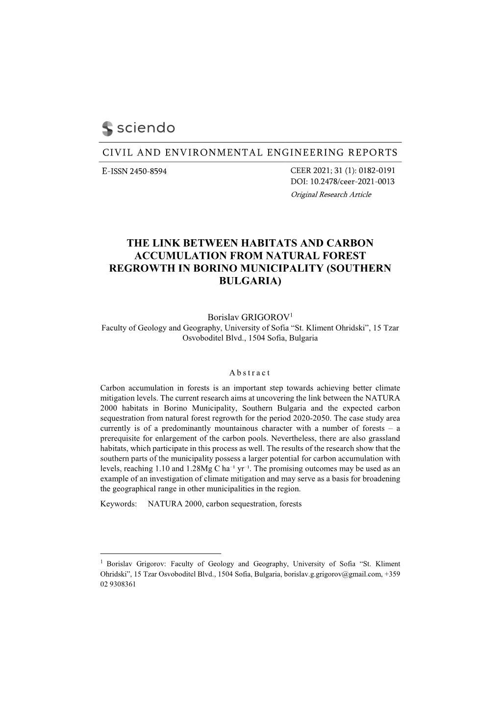 The Link Between Habitats and Carbon Accumulation from Natural Forest Regrowth in Borino Municipality (Southern Bulgaria)