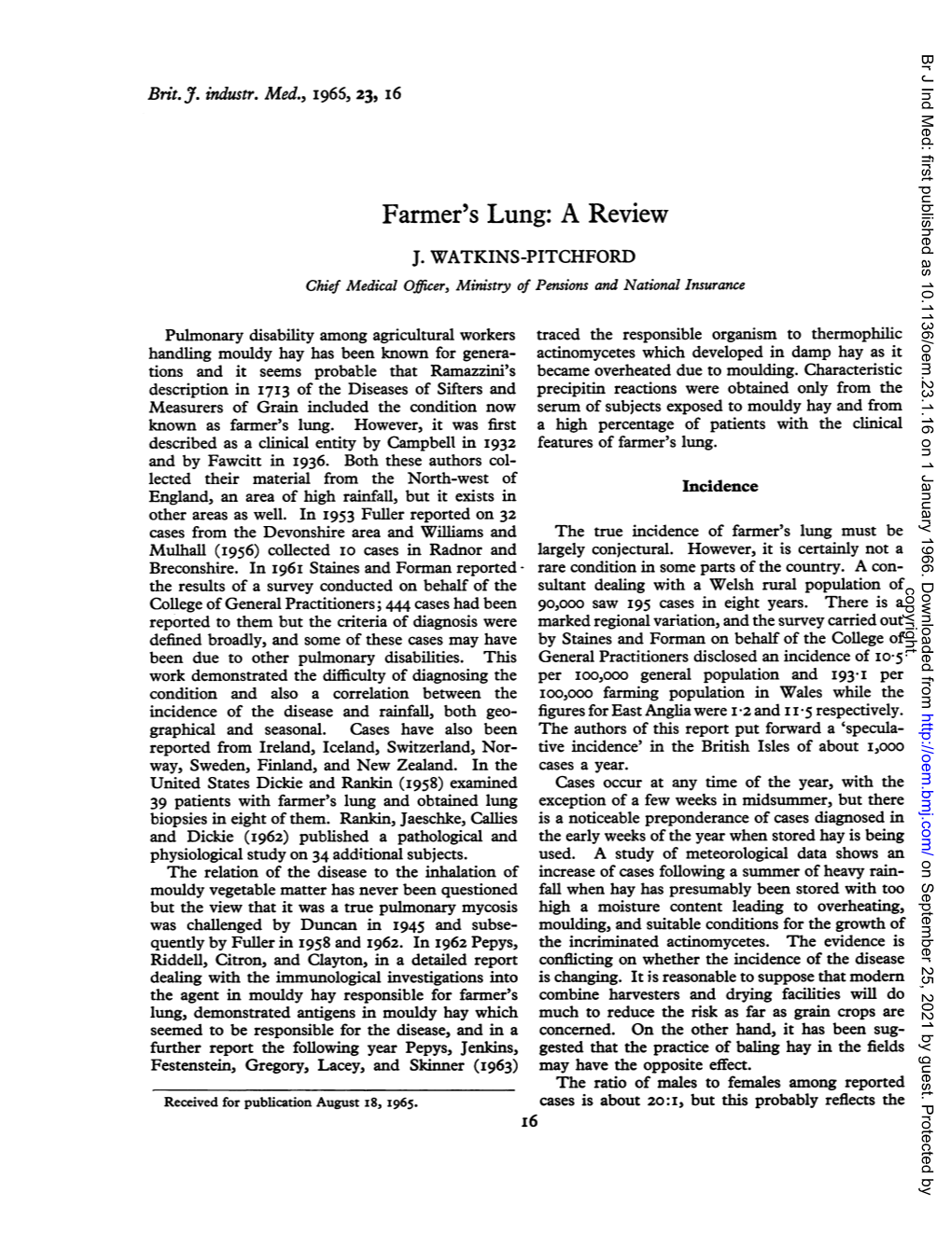 Farmer's Lung: a Review J