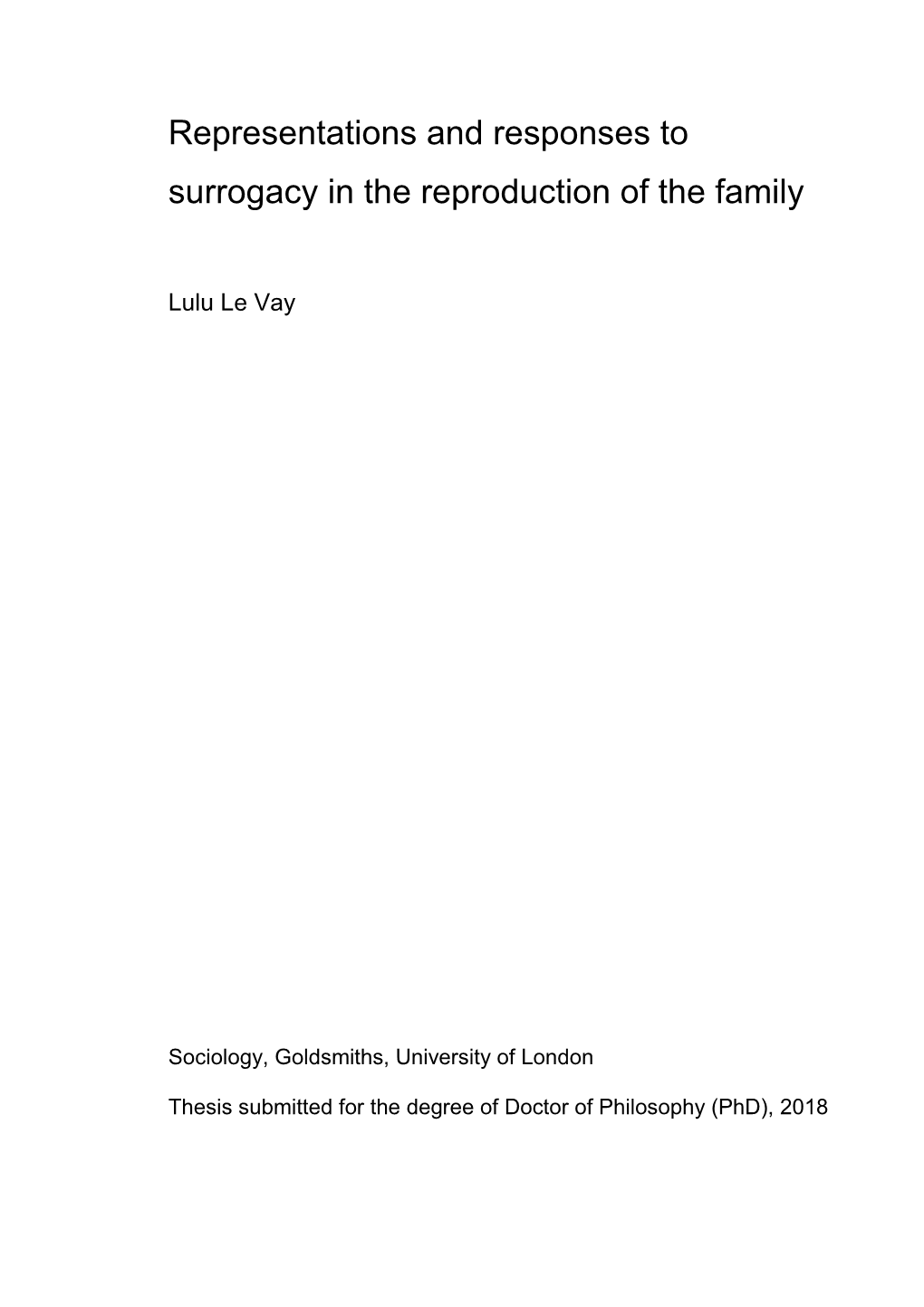 Representations and Responses to Surrogacy in the Reproduction of the Family