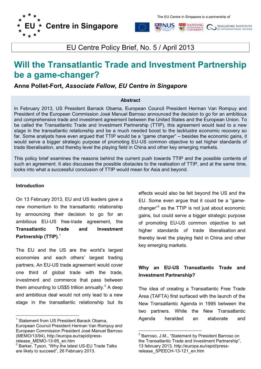 Will the Transatlantic Trade and Investment Partnership Be a Game