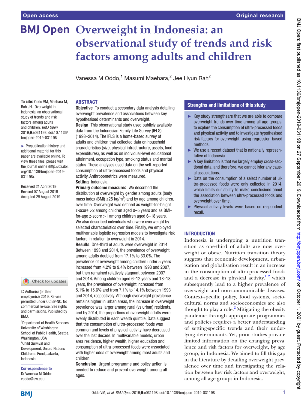 Overweight in Indonesia: an Observational Study of Trends and Risk Factors Among Adults and Children