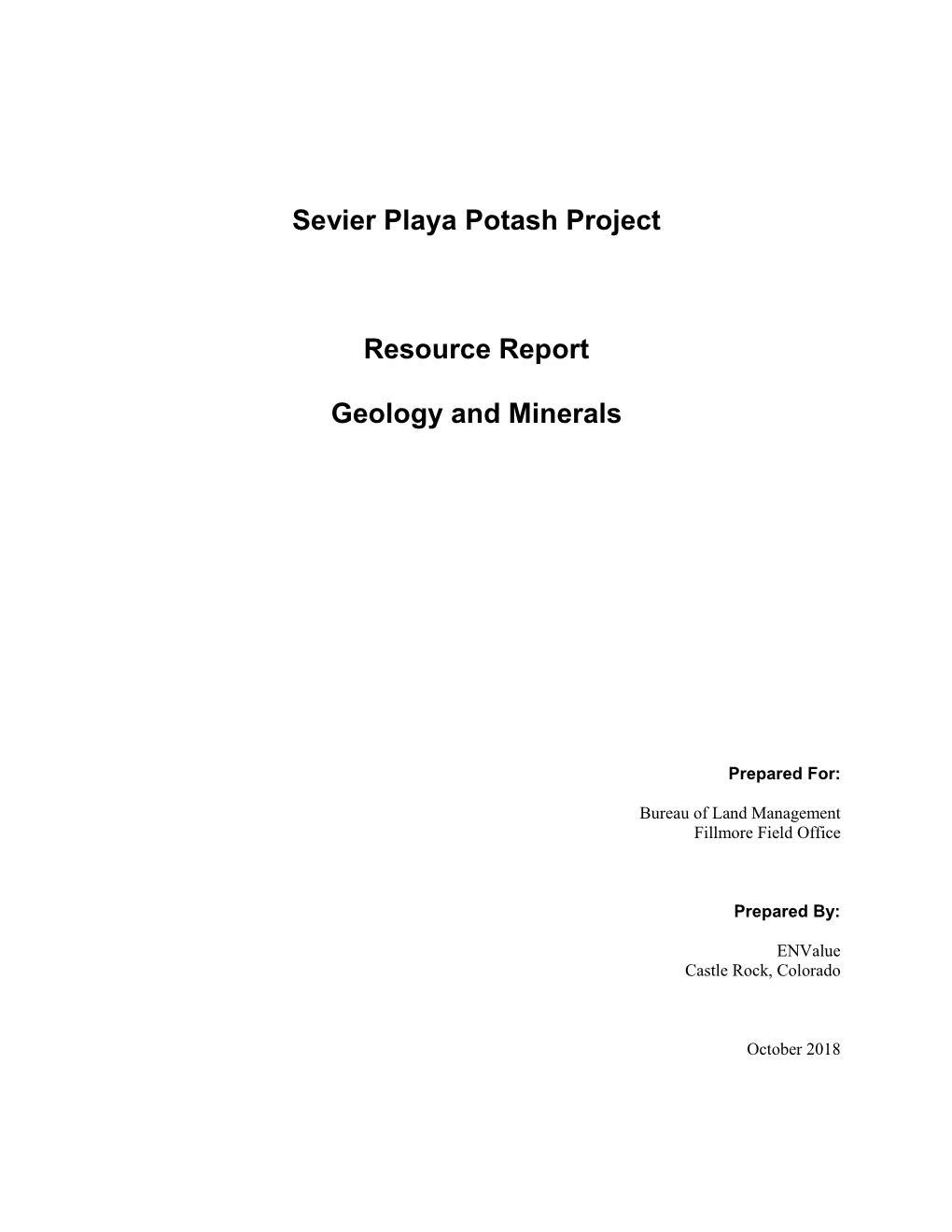 Sevier Playa Potash Project Resource Report Geology and Minerals