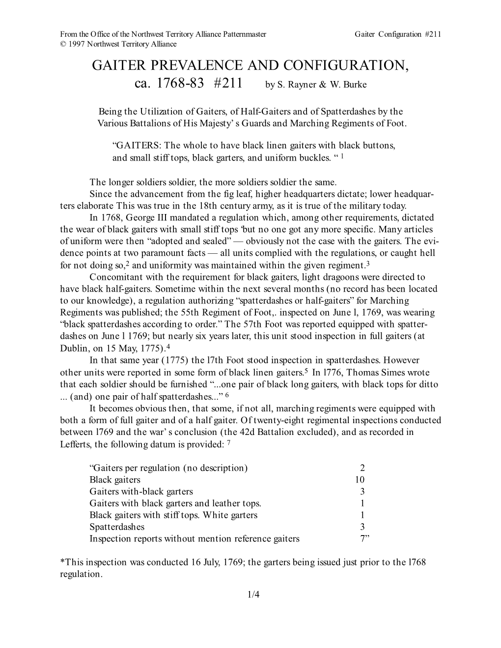 GAITER PREVALENCE and CONFIGURATION, Ca. 1768-83 #211 by S