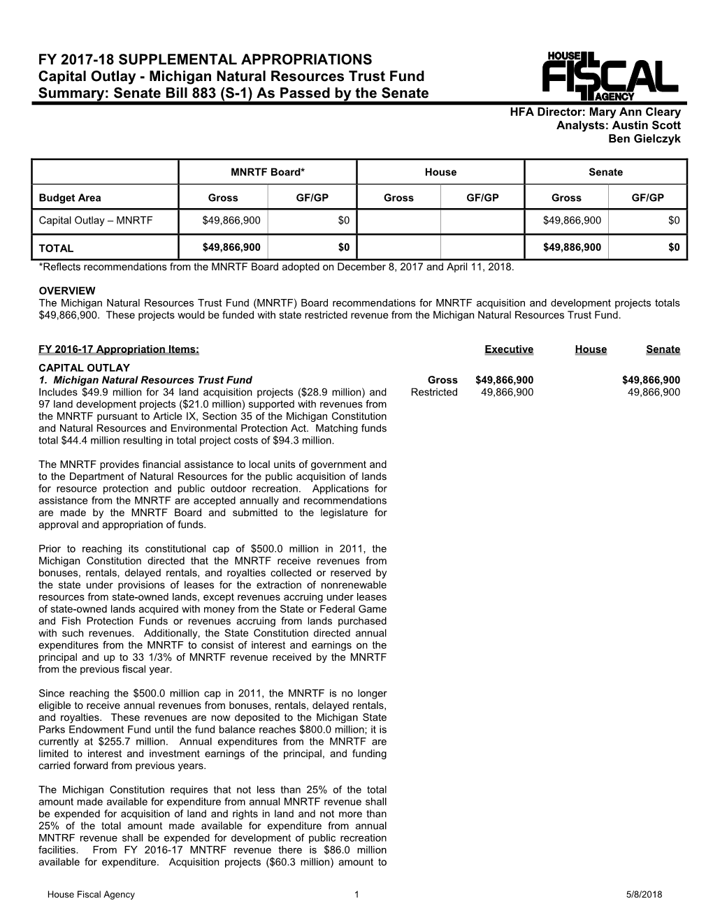 Analysis As Passed by the Senate (5/8/2018)