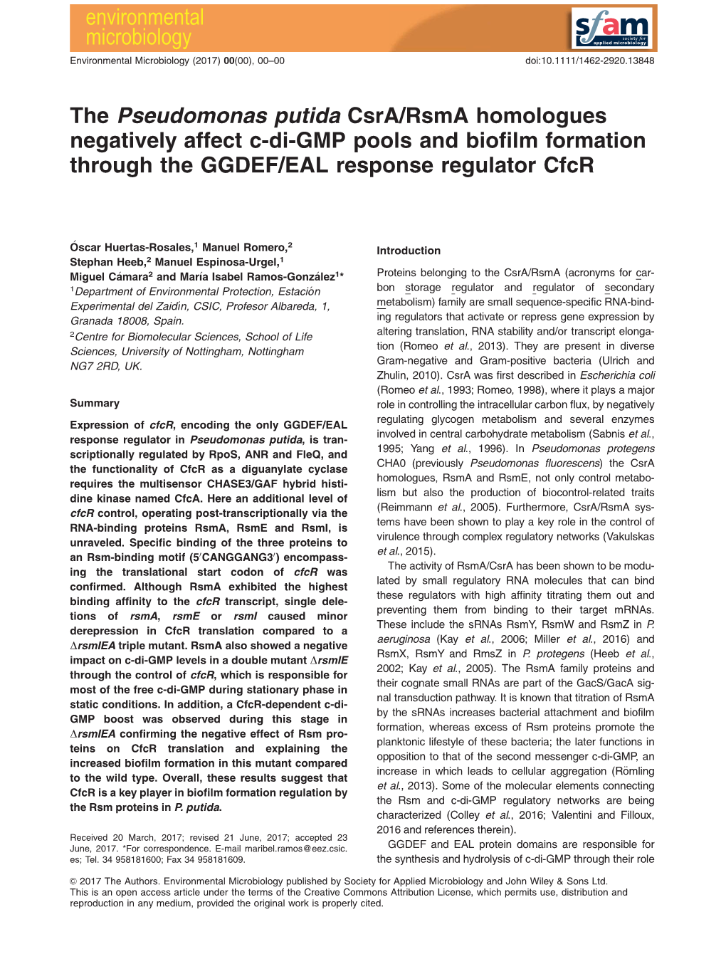 GMP Pools and Biofilm Formation Through the GGDEF/EAL Response Regulator Cfcr