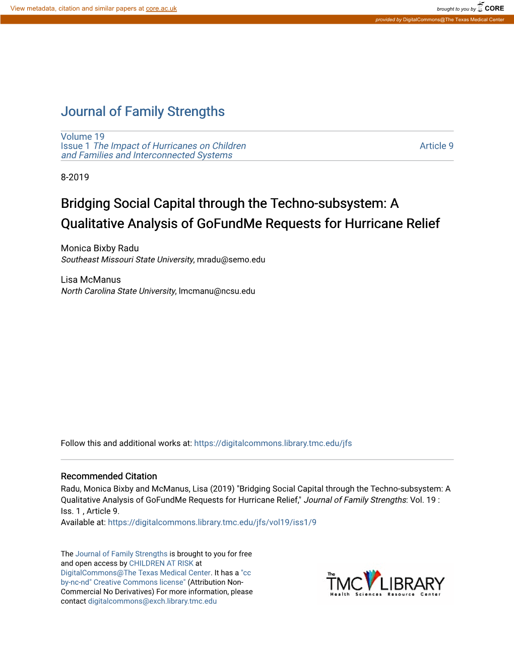 A Qualitative Analysis of Gofundme Requests for Hurricane Relief