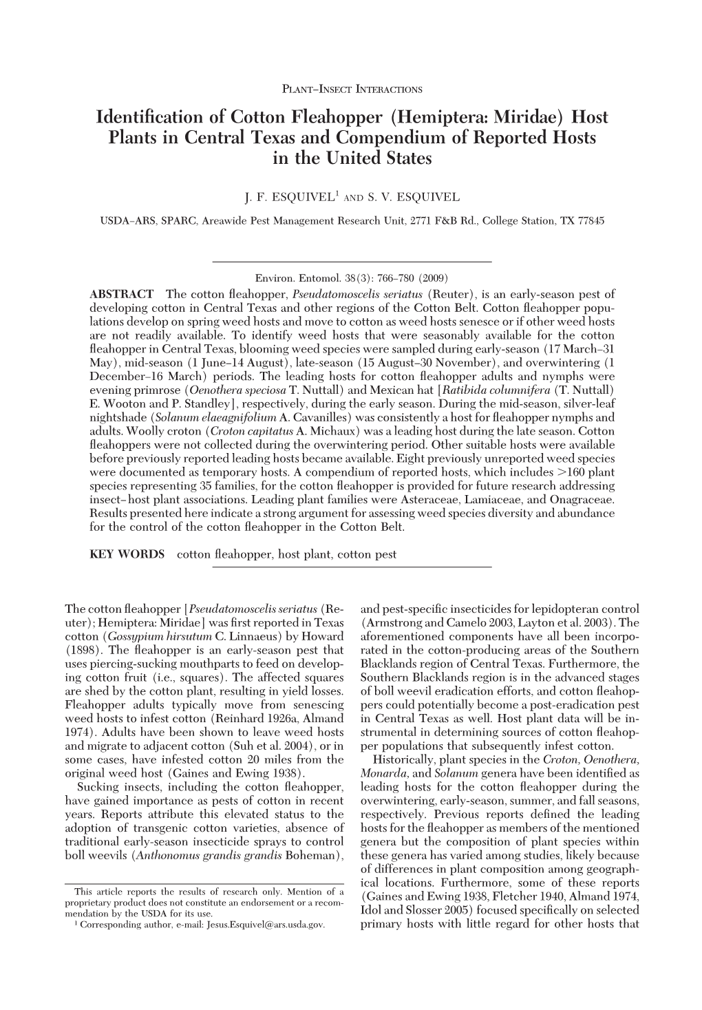 Identification of Cotton Fleahopper (Hemiptera: Miridae) Host Plants In