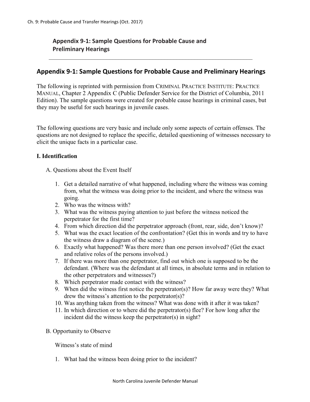 Sample Questions for Probable Cause and Preliminary Hearings ______
