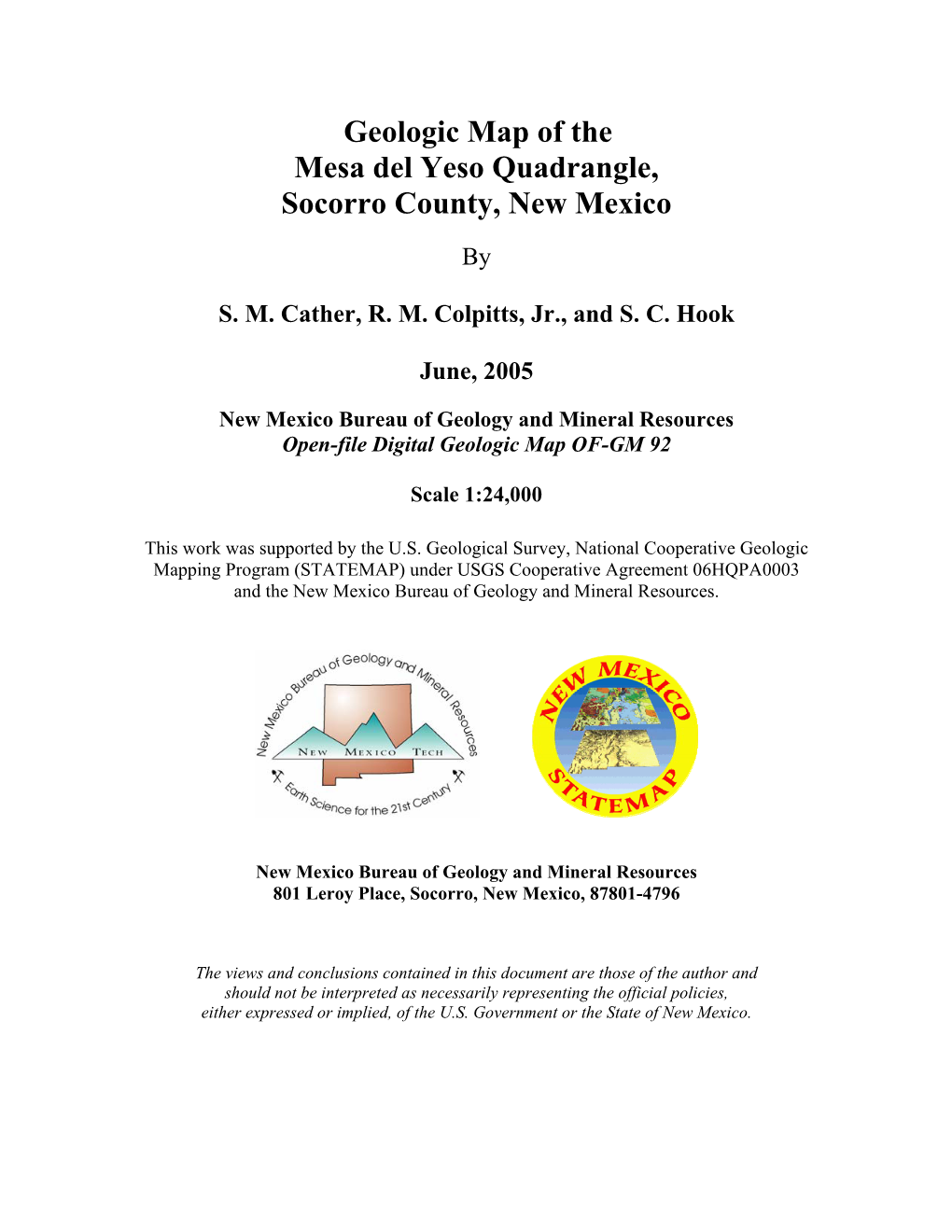 Geologic Map of the Mesa Del Yeso 7.5-Minute Quadrangle, Socorro