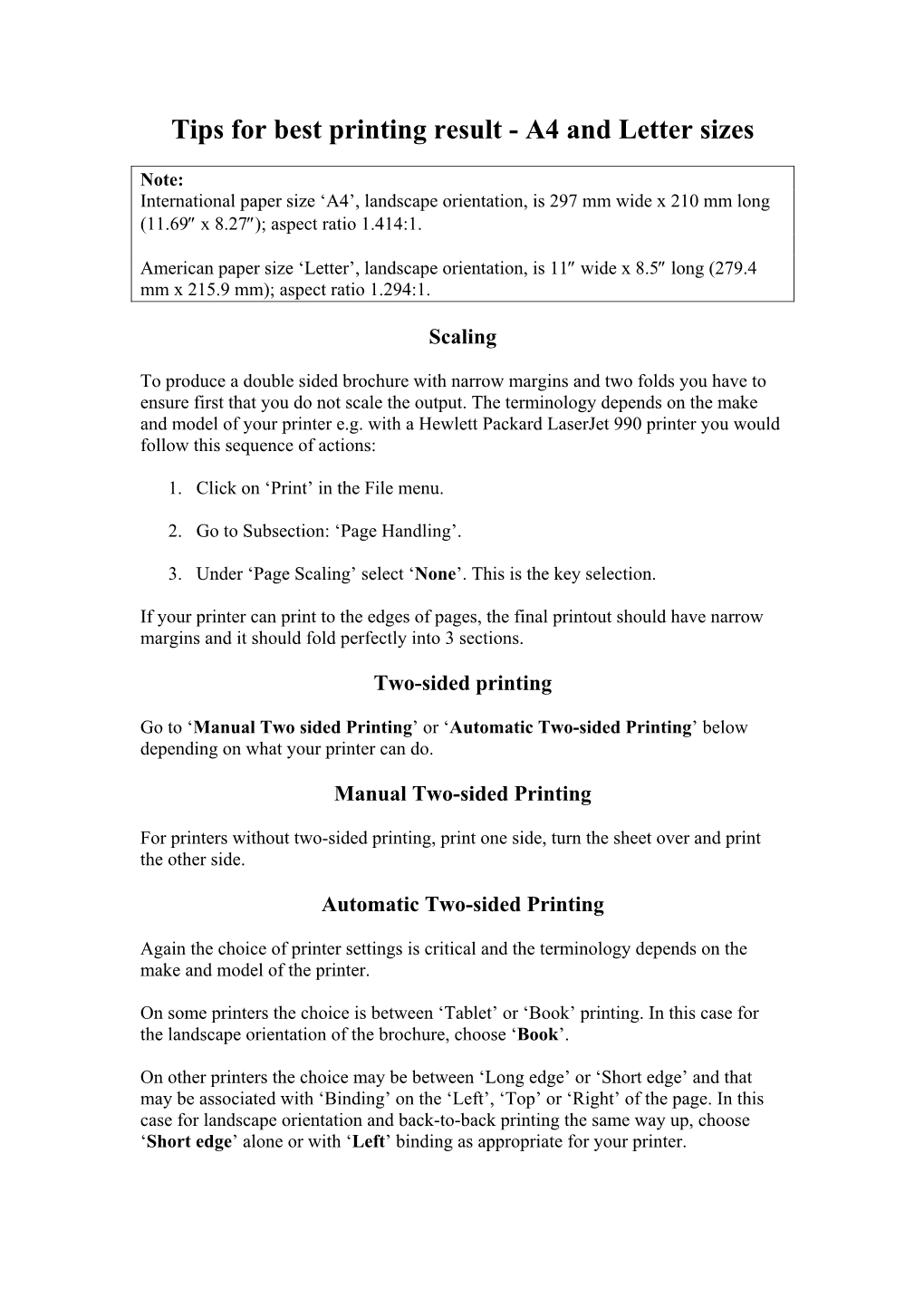 Tips for Best Printing Result - A4 and Letter Sizes