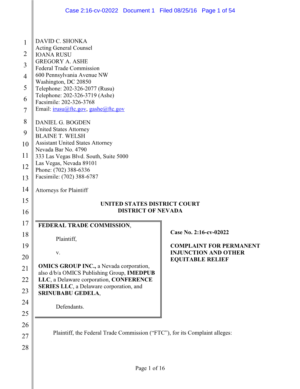 Complaint Alleges That OMICS Group, Inc., Along with Two Affiliated Companies