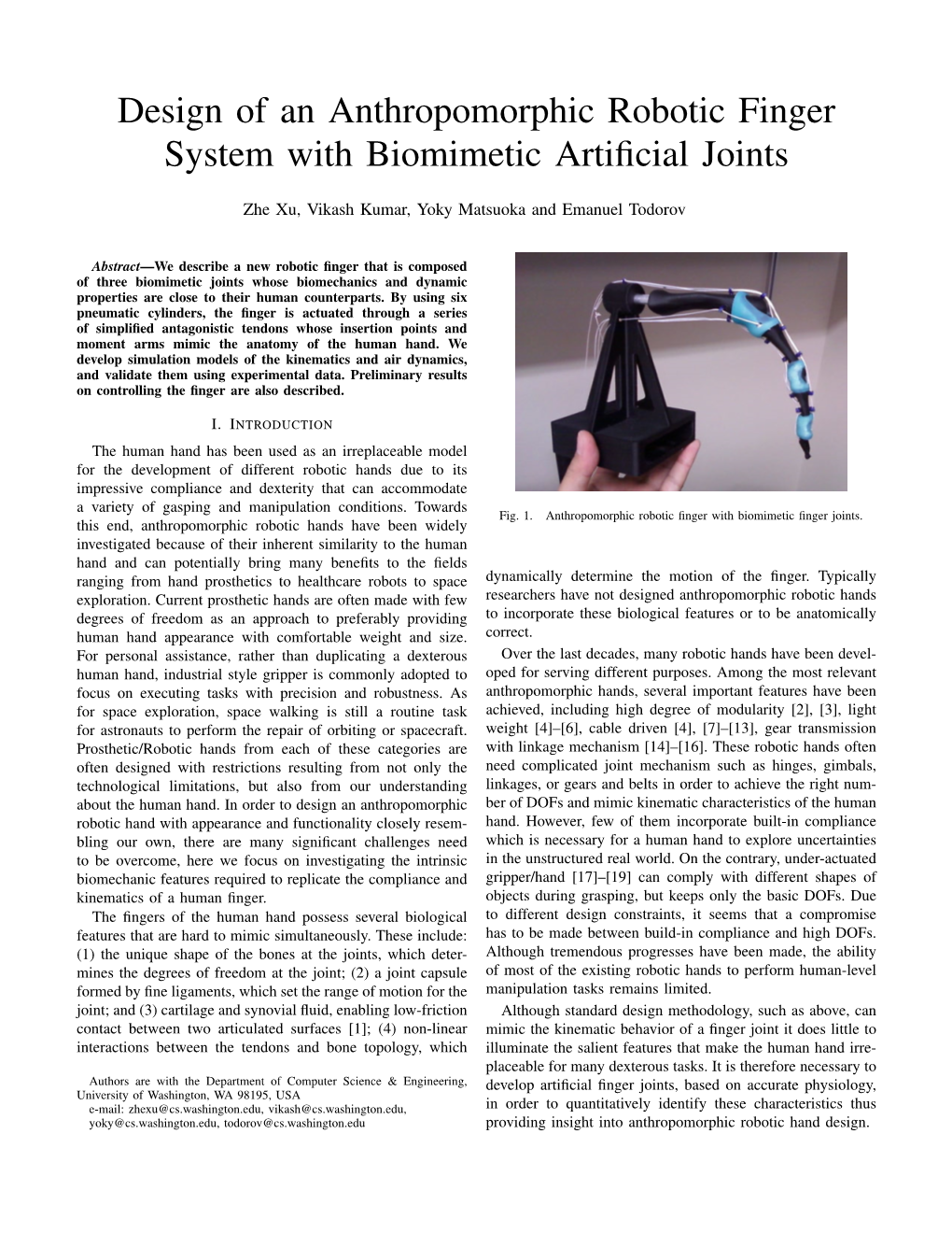 Design of an Anthropomorphic Robotic Finger System with Biomimetic Artiﬁcial Joints