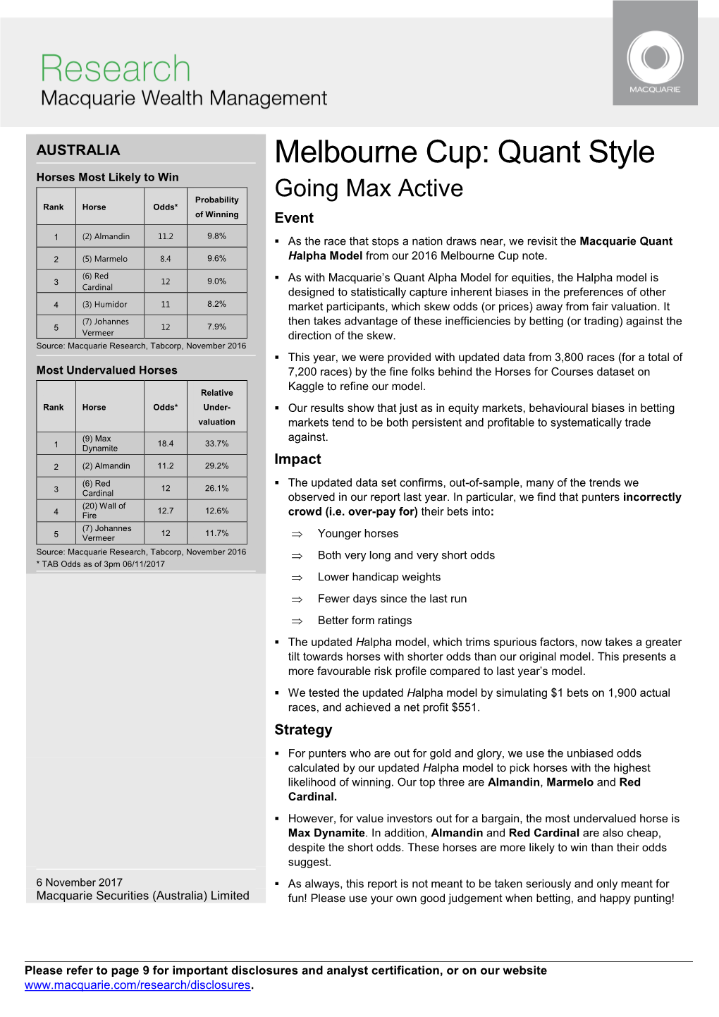 Macquarie Melbourne Cup Analysis 2017