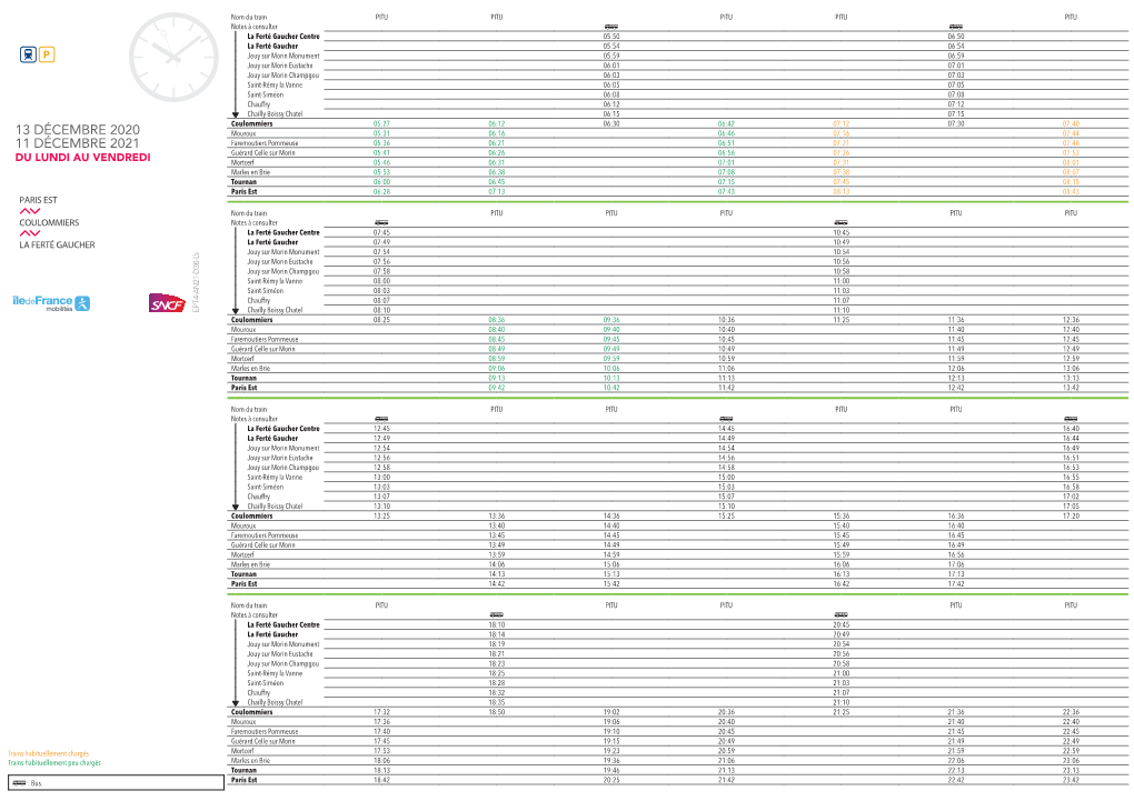 Horaires Ligne P 2021