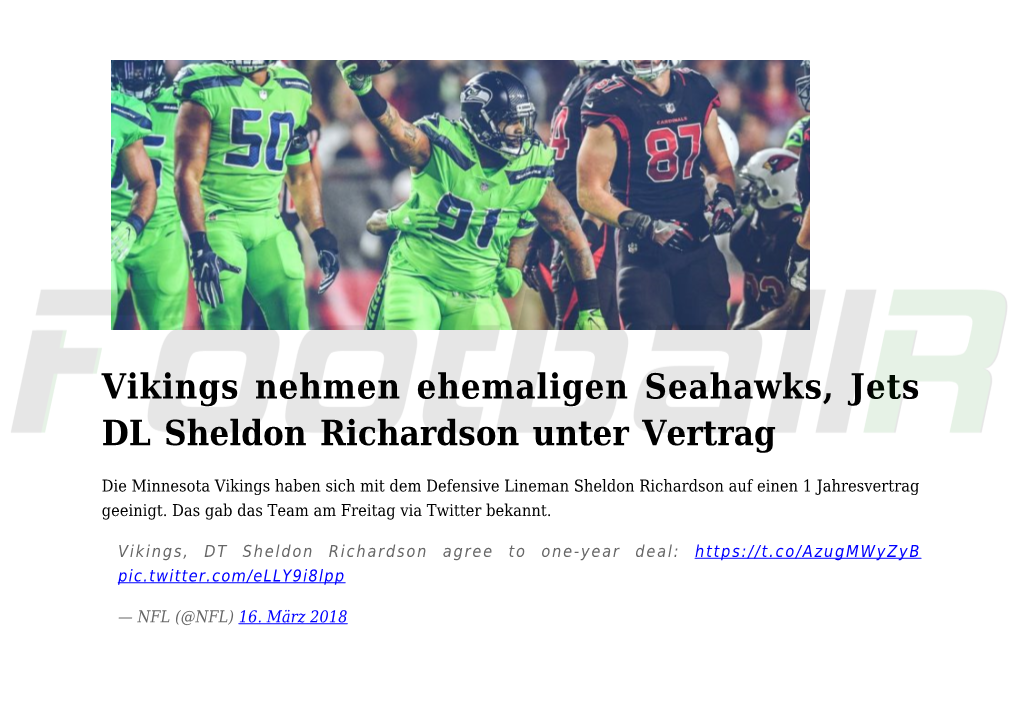 Vikings Nehmen Ehemaligen Seahawks, Jets DL Sheldon Richardson Unter Vertrag