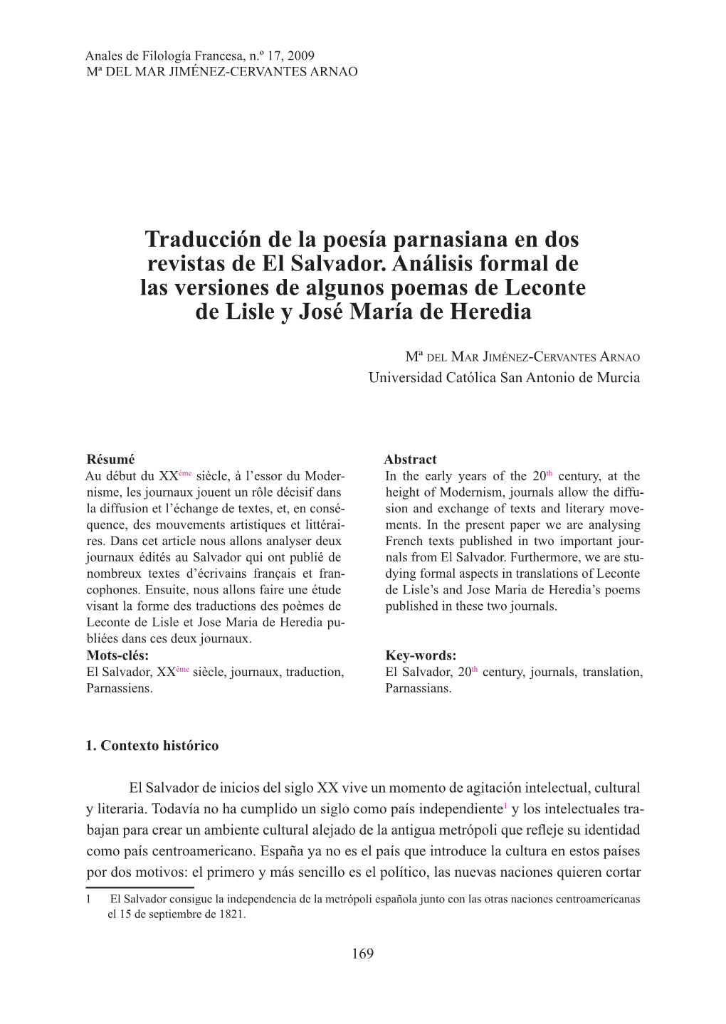 Traducción De La Poesía Parnasiana En Dos Revistas De El Salvador