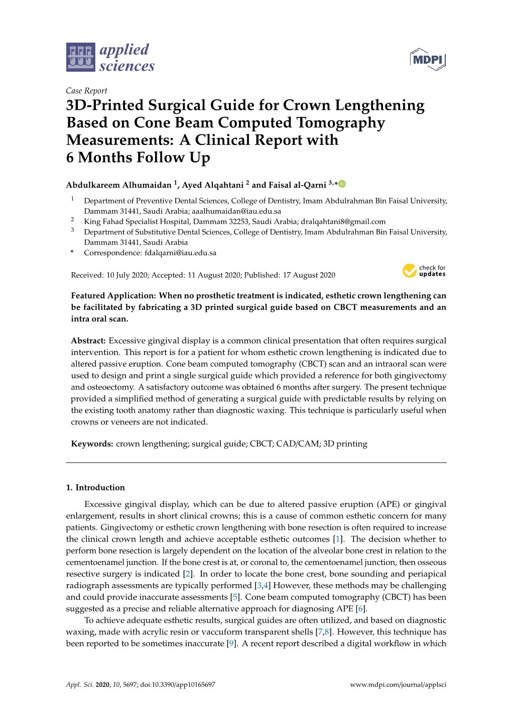 3D-Printed Surgical Guide for Crown Lengthening Based on Cone Beam Computed Tomography Measurements: a Clinical Report with 6 Months Follow Up