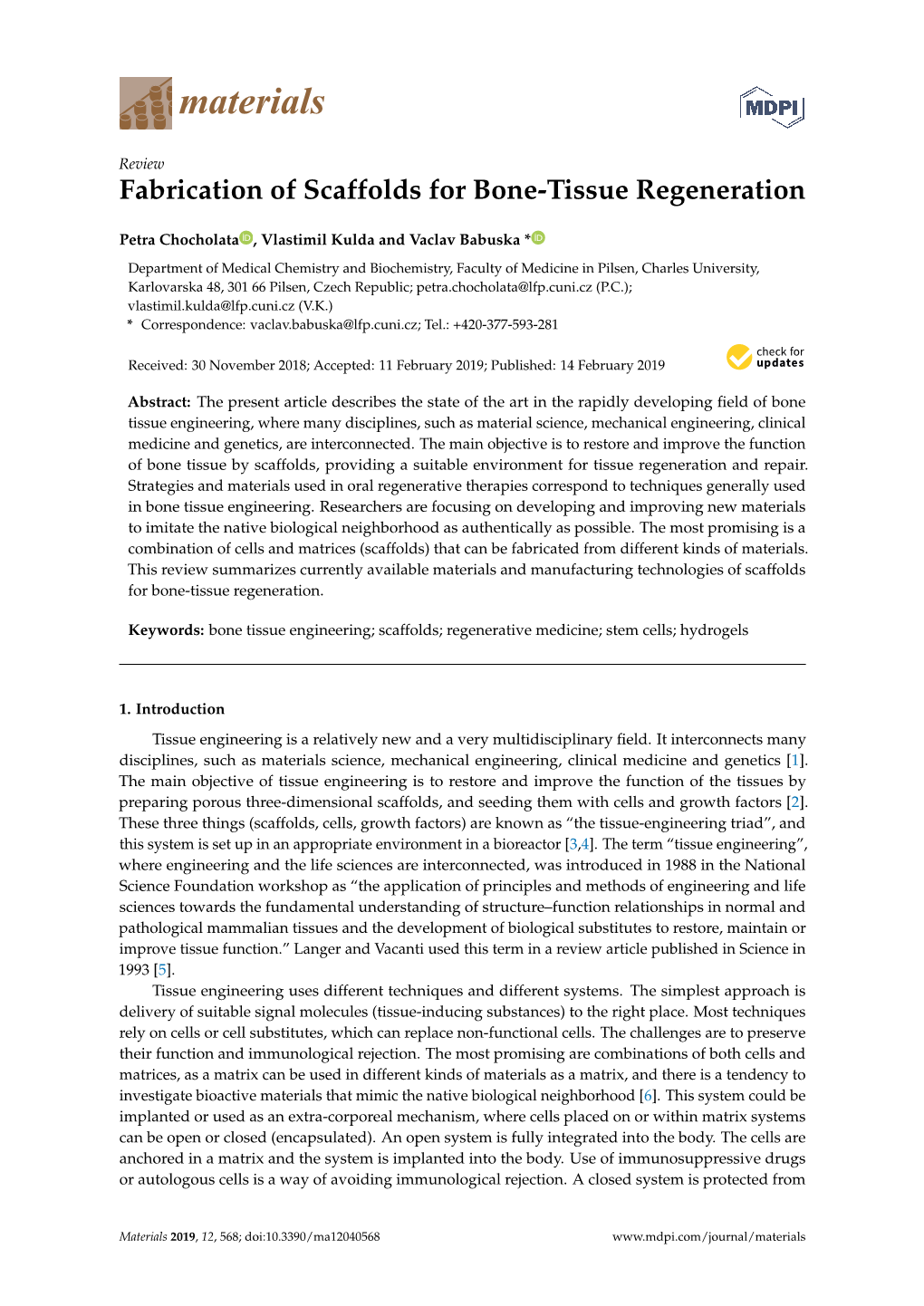 Fabrication of Scaffolds for Bone-Tissue Regeneration