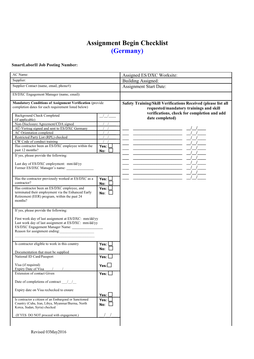 Assignment Begin Checklist