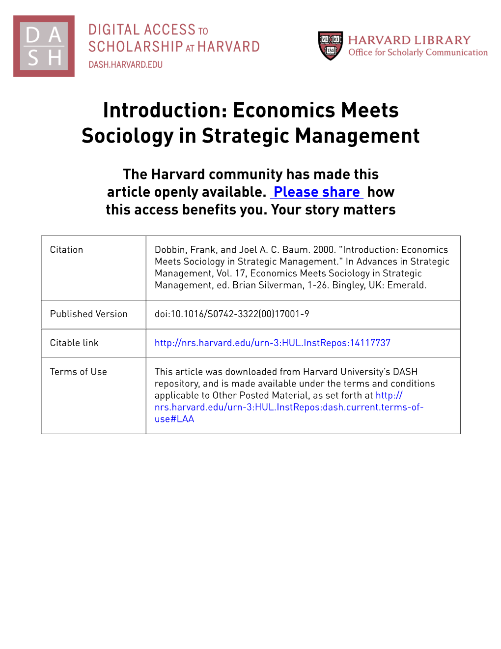 Introduction: Economics Meets Sociology in Strategic Management