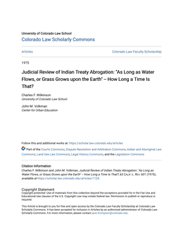 Judicial Review of Indian Treaty Abrogation: "As Long As Water Flows, Or Grass Grows Upon the Earth" -- How Long a Time Is That?