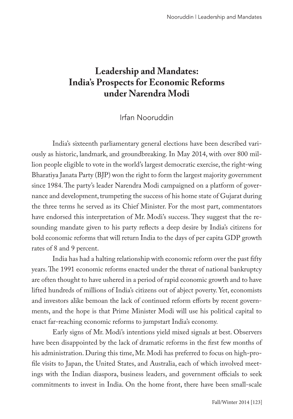 India's Prospects for Economic Reforms
