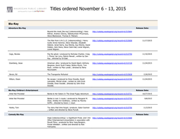 Titles Ordered November 6 - 13, 2015