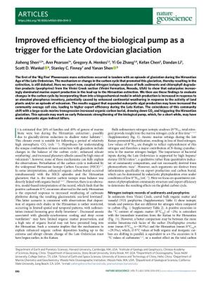 Improved Efficiency of the Biological Pump As a Trigger for the Late Ordovician Glaciation