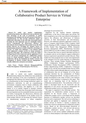 A Framework of Implementation of Collaborative Product Service in Virtual Enterprise