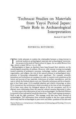 Technical Studies on Materials from Yayoi Period Japan: Their Role in Archaeological Interpretation