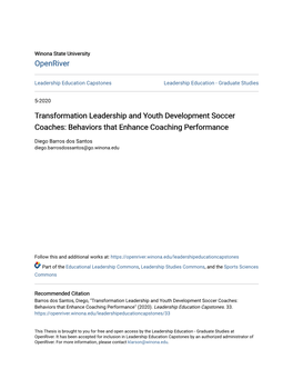 Transformation Leadership and Youth Development Soccer Coaches: Behaviors That Enhance Coaching Performance