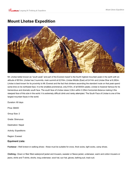 Mount Lhotse Expedition Langtang Ri Trekking & Expedition
