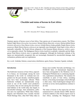 Checklist and Status of Herons in East Africa