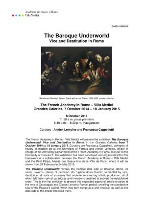The Baroque Underworld Vice and Destitution in Rome