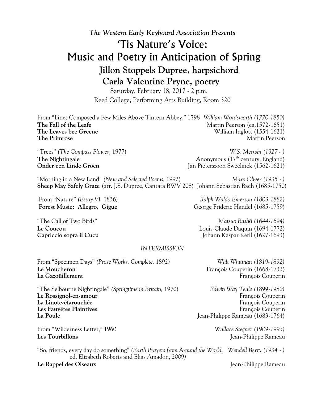 'Tis Nature's Voice: Music and Poetry in Anticipation of Spring