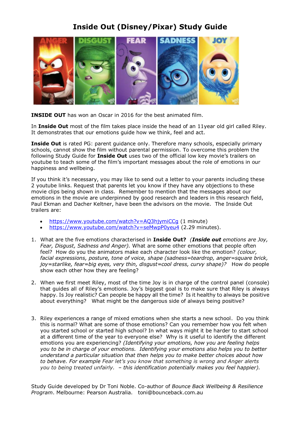 Inside out (Disney/Pixar) Study Guide
